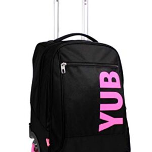 Yub Trolley Scuola 3 Ruote 3 Wheels, Nero Fucsia Rosa, Urban Fluo, 2 in 1, Doppio Uso, Trolley Doppio Scomparto con Spallacci Uso Zaino e Tasca con Organizer, Scuola, Bambine e Ragazze