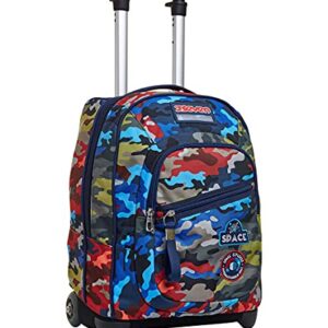 Seven Trolley Scuola, Blu, Camo Stains, 2 in 1, Zaino con Carrello Fisso, Tasca con Organizer e Spallacci Uso Zaino con Crossover System, Scuola, Viaggio, Bambino Ragazzo