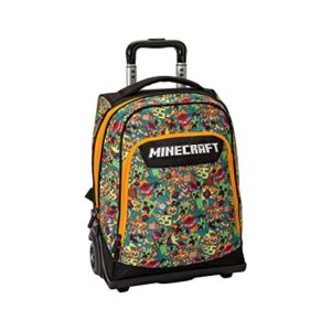 MINECRAFT - Zaino Scuola Trolley Ufficiale Minecraft con Maniglia Regolabile, Spallacci Imbottiti e Regolabili, con Scomparto Principale e Tasca Frontale con Chiusure A Zip, 32x47Hx21cm, Multicolore