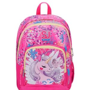 SJ Gang Zaino Scuola Advanced, Rosa, Unicorn Led, Zaino Doppio Scomparto Con Tasca Porta PC o Tablet, Tasca Porta Borraccia e Organizer, Zaino Scuola Elementare, Zaino Bambina