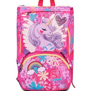 SJ Gang Zaino Scuola Estensibile, Rosa, Unicorn Led, Zaino Doppio Scomparto Estensibile Tramite Zip Laterali, Tasca Porta Borraccia, Zaino Scuola Elementare, Zaino Bambina