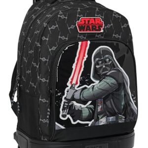 Star Wars The Fighter - Zaino grande con ruote, compatto, rimovibile, ideale per bambini di diverse età, comodo e versatile, qualità e resistenza, 33 x 22 x 45 cm, colore: nero, Nero, Estándar,